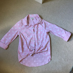 Girls Pink Polka Dot Button Down Shirt